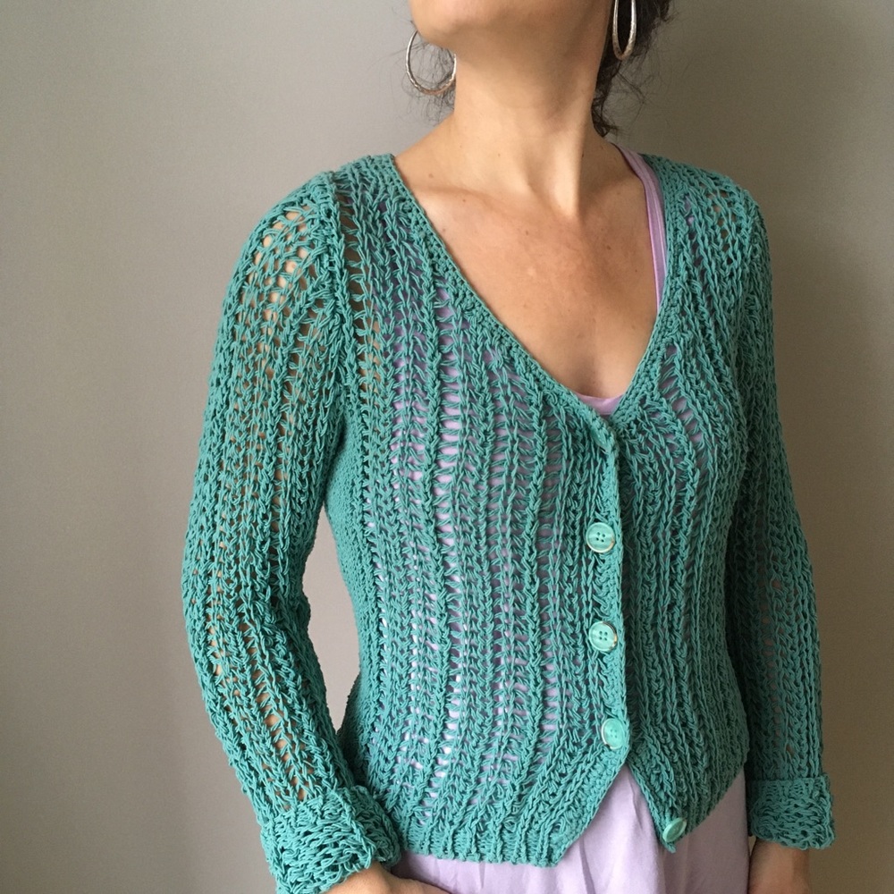 Green Crochet Cardigan, Small/Medium